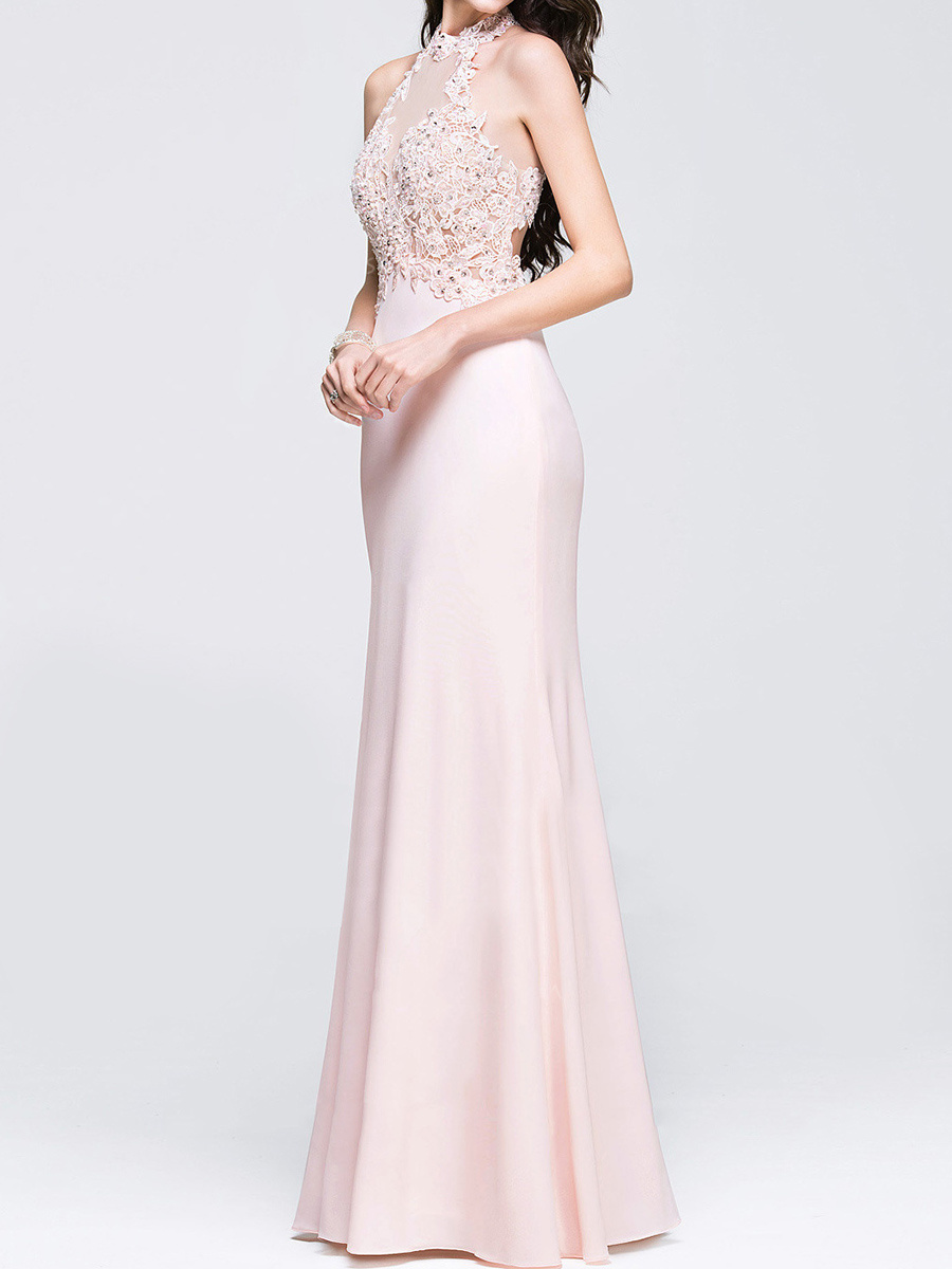 Halter Patchwork Plain Evening Dress