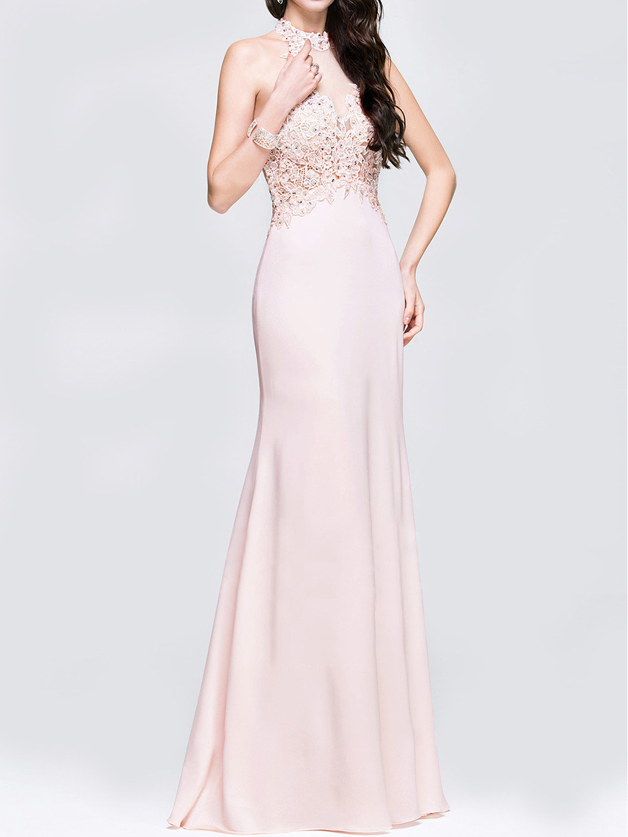 Halter Patchwork Plain Evening Dress